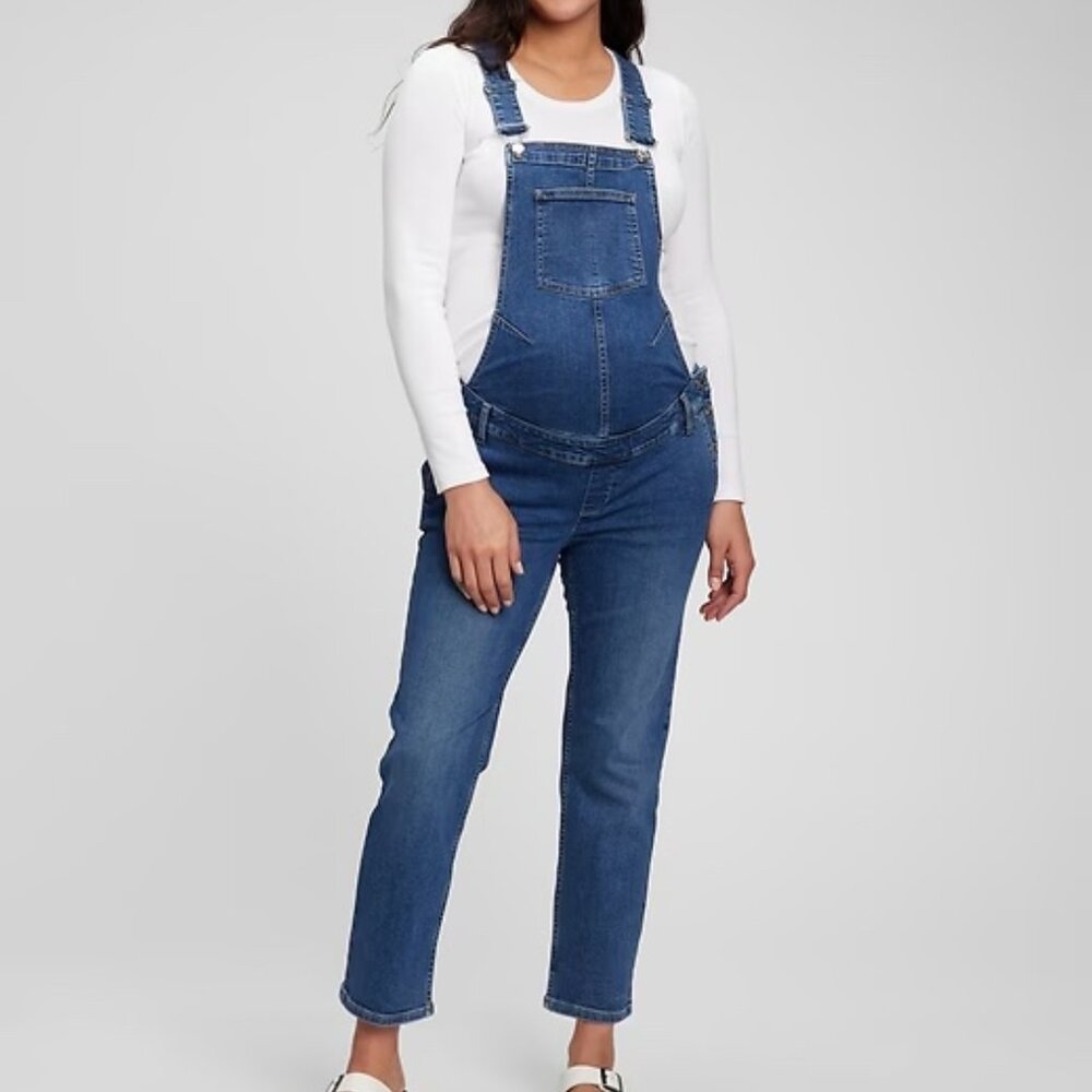 Like New GAP Women's Medium Wash Maternity Stretch Denim Overalls — L